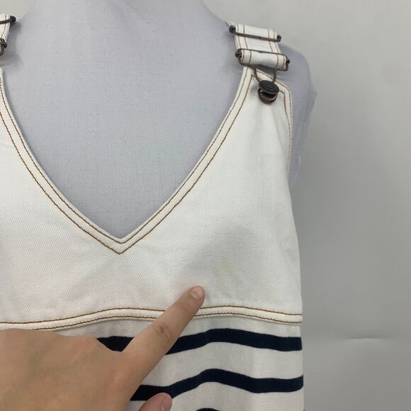 Zara Pinafore Stripe Midi Dress Womens M Medium Adjustable Wide Straps V Neck - Picture 5 of 13